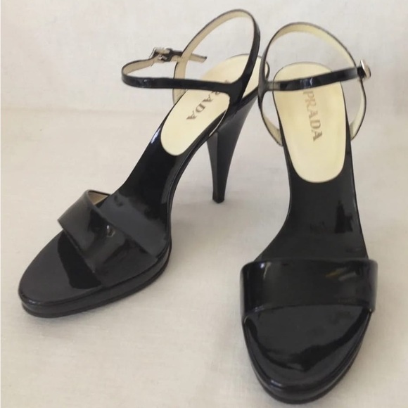 Prada black patent high heel sandals platform sole size 10 - Picture 2 of 6